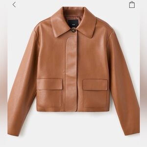 Mango Brown Faux Leather Jacket with Flap Pockets